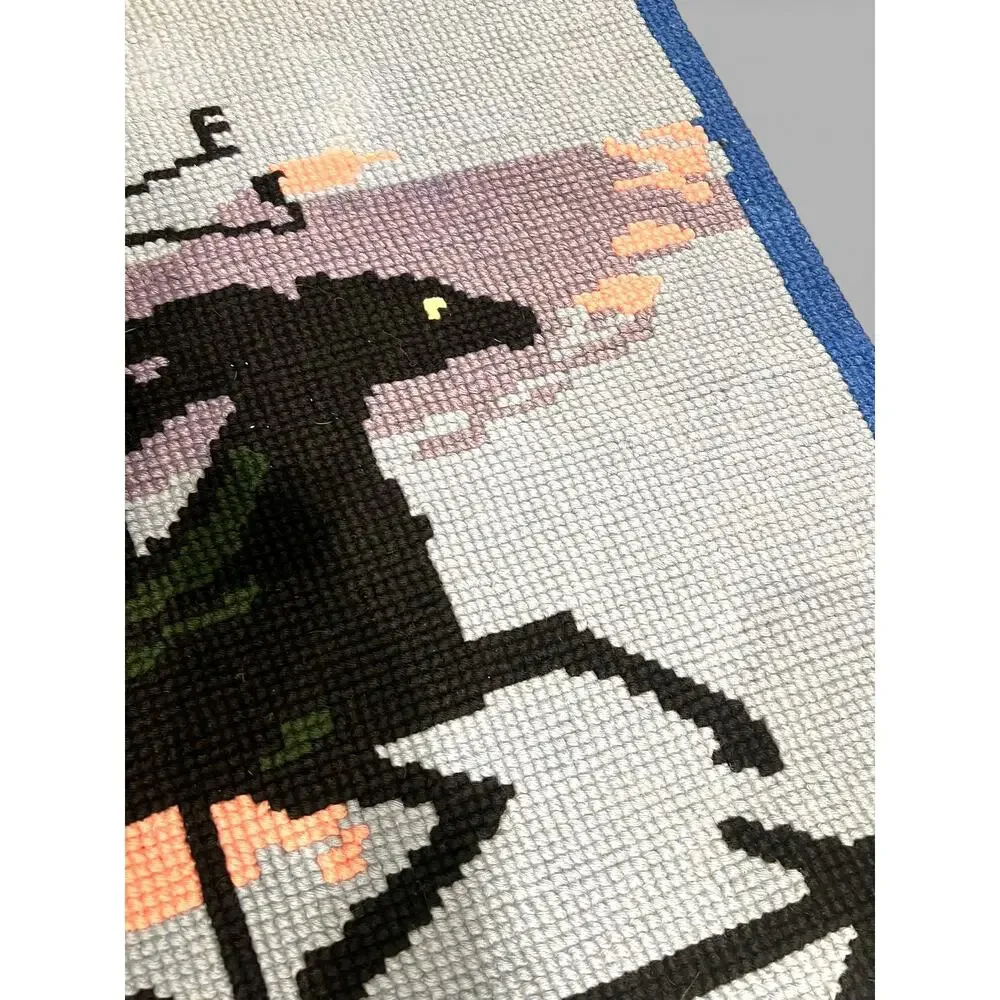 Vintage Handmade Aubusson Rug French Stitch Needlepoint horse farm rooster 51x30
